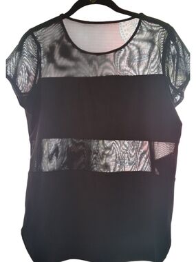 Fabletics Black Short Sleeve Mesh-Panel Blouse